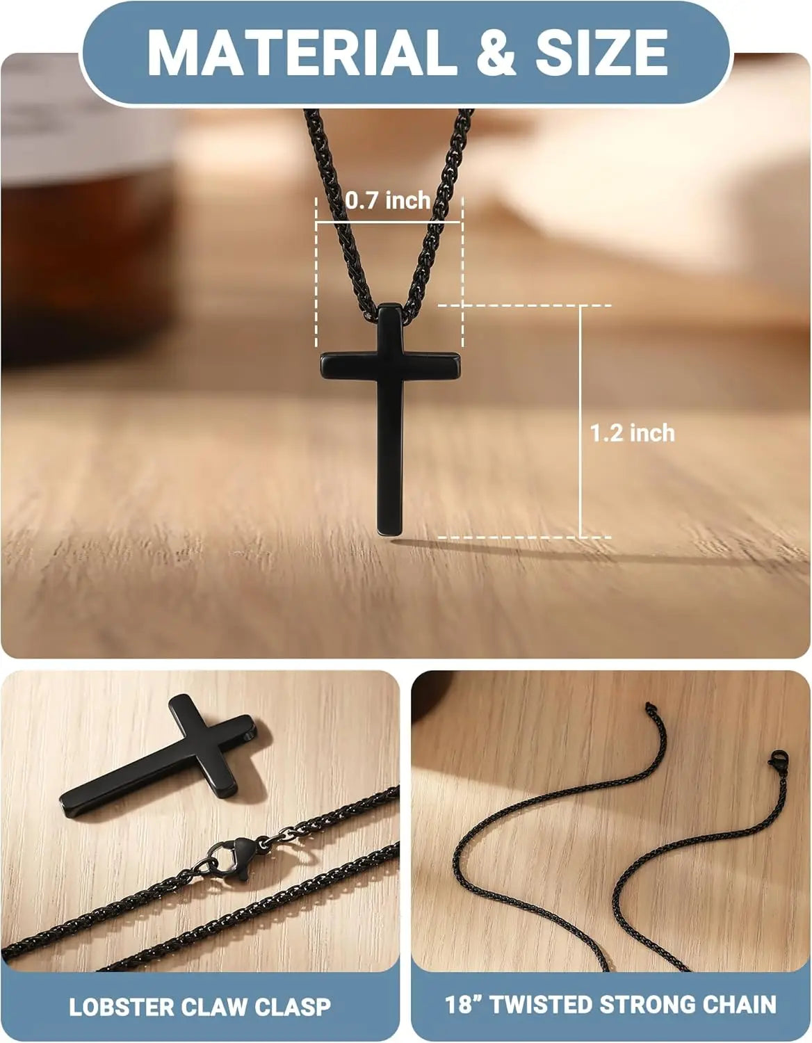 Be Courageous ! Joshua 1:9 Black Cross Necklace Stainless Steel