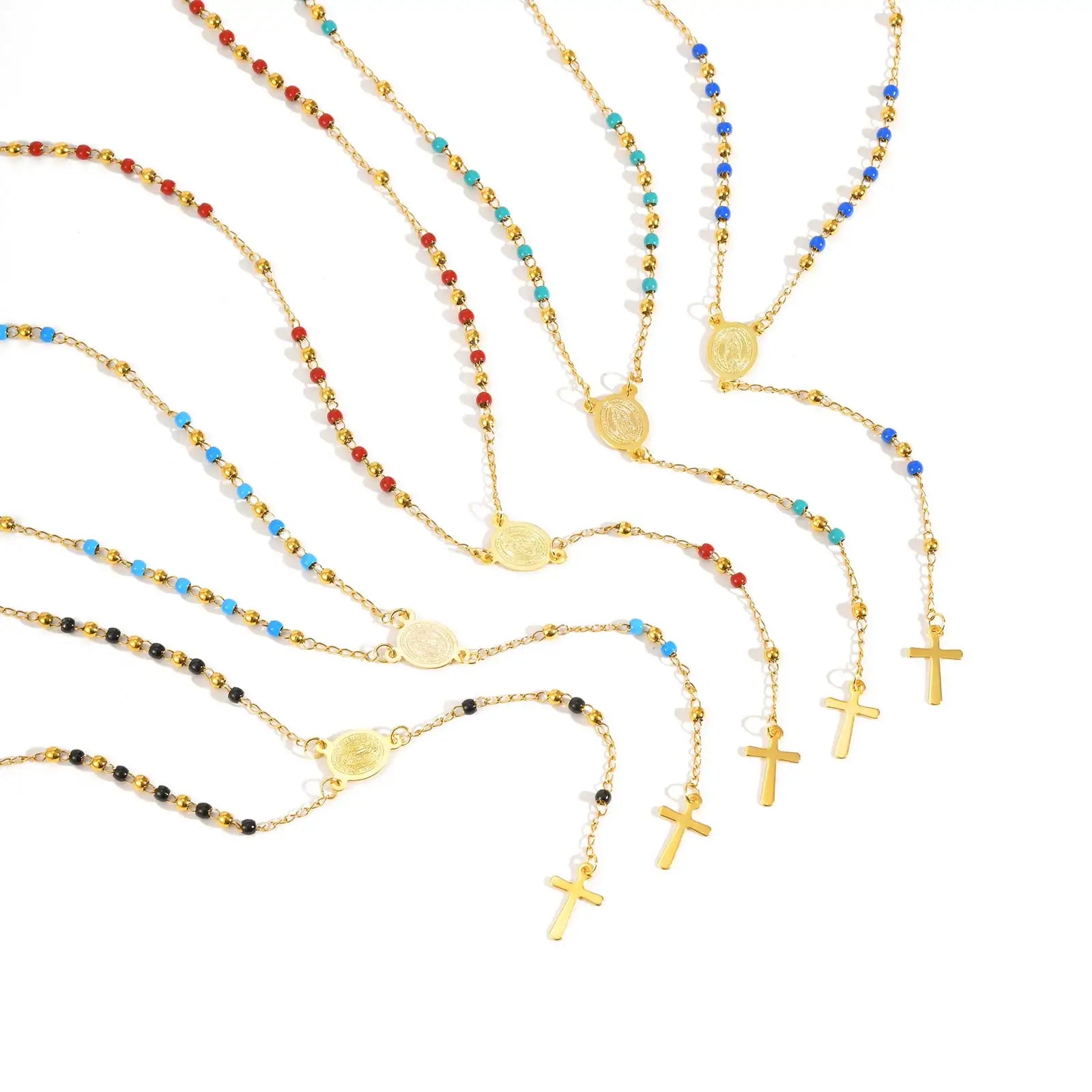 Multi-Color Beaded Rosary Prayer Jewelry Stainless Steel