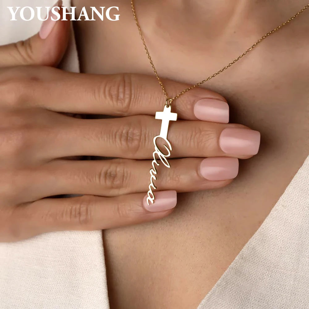 PERSONALIZED Signature Cross Necklace Unisex Stainless-Steel Custom