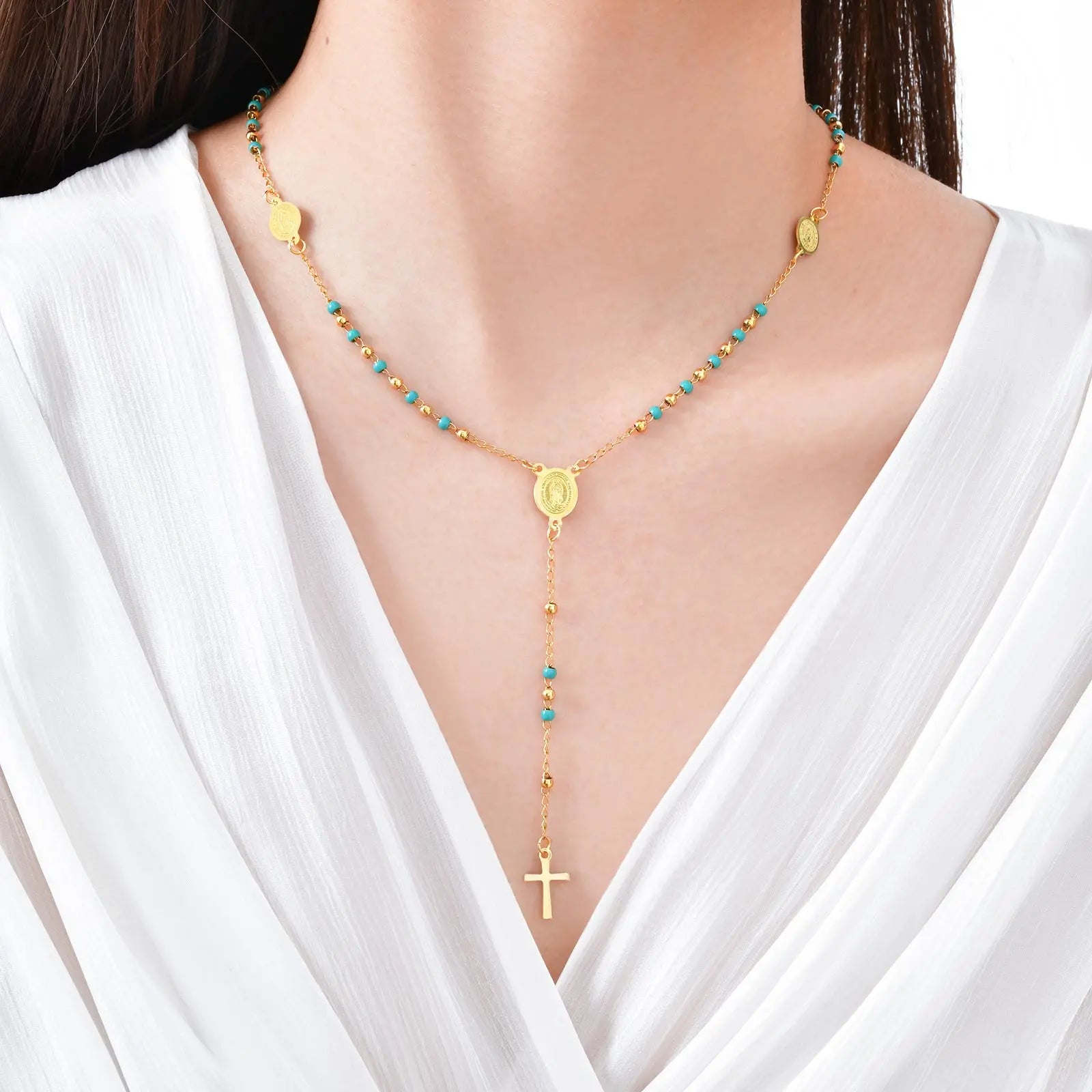 Multi-Color Beaded Rosary Prayer Jewelry Stainless Steel