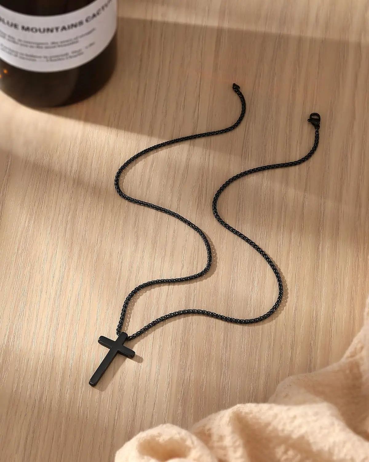 Be Courageous ! Joshua 1:9 Black Cross Necklace Stainless Steel