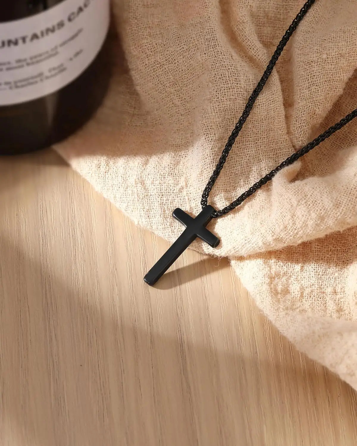 Be Courageous ! Joshua 1:9 Black Cross Necklace Stainless Steel