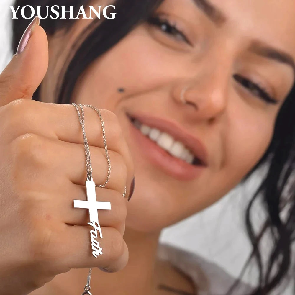 PERSONALIZED Signature Cross Necklace Unisex Stainless-Steel Custom