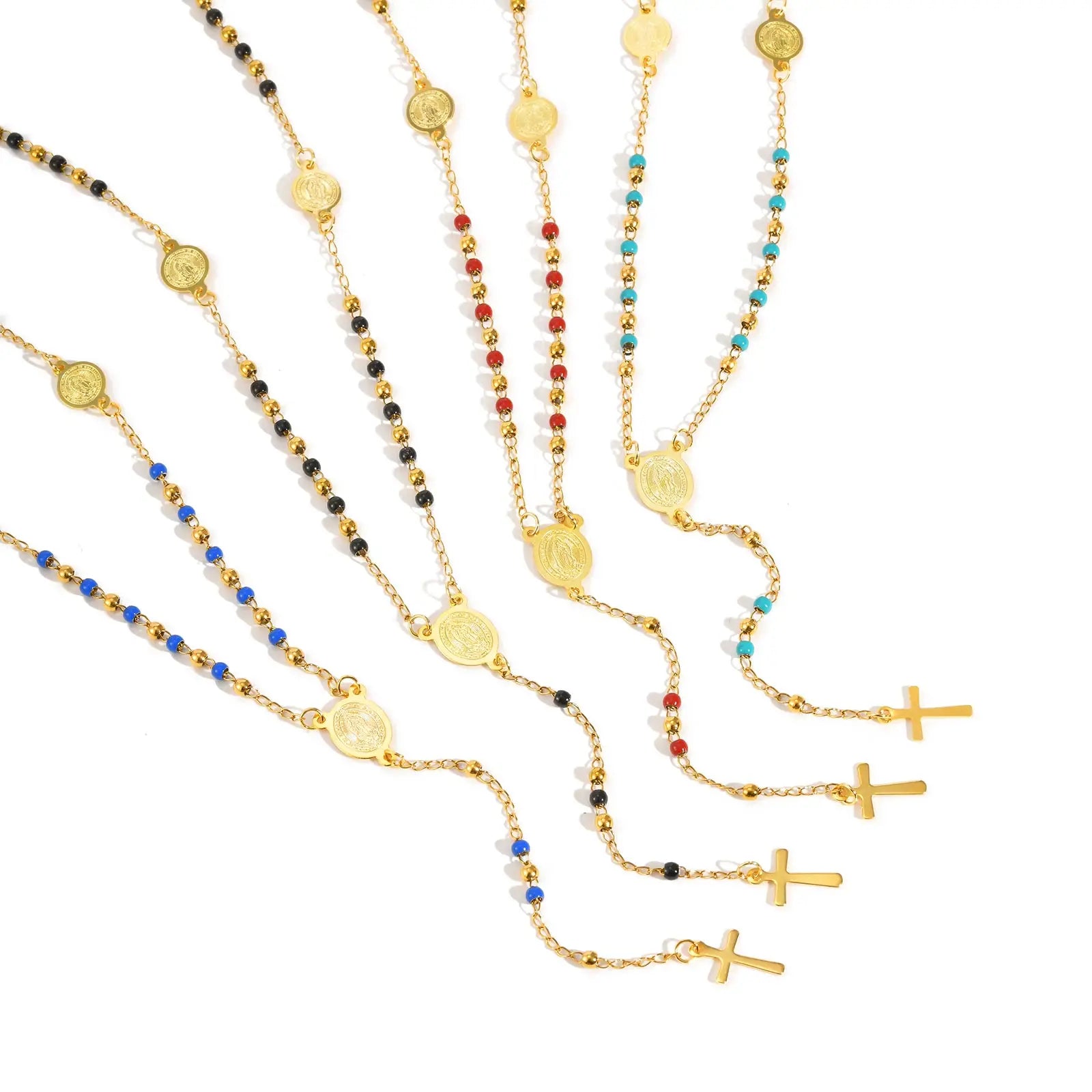 Multi-Color Beaded Rosary Prayer Jewelry Stainless Steel