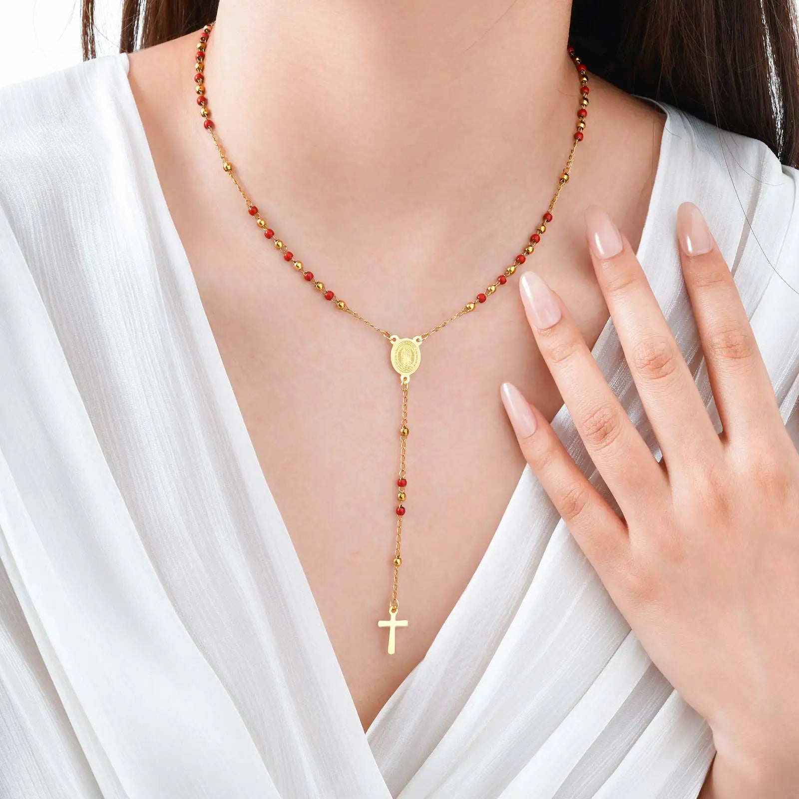 Multi-Color Beaded Rosary Prayer Jewelry Stainless Steel