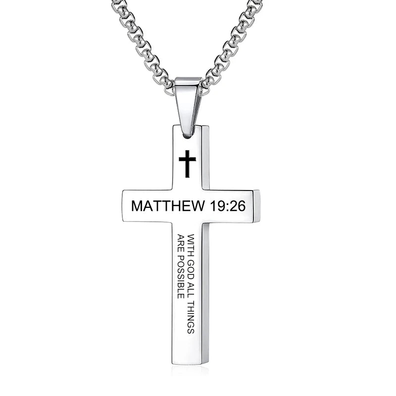 Philippians 4:13/ Psalm 118:6,46:10 /Matt 28:20/ Isaiah 41:10 Cross Stainless Steel necklace