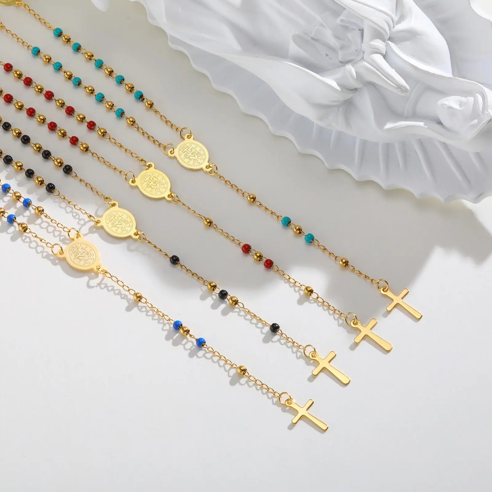 Multi-Color Beaded Rosary Prayer Jewelry Stainless Steel