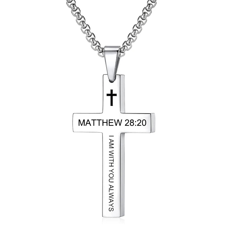 Philippians 4:13/ Psalm 118:6,46:10 /Matt 28:20/ Isaiah 41:10 Cross Stainless Steel necklace