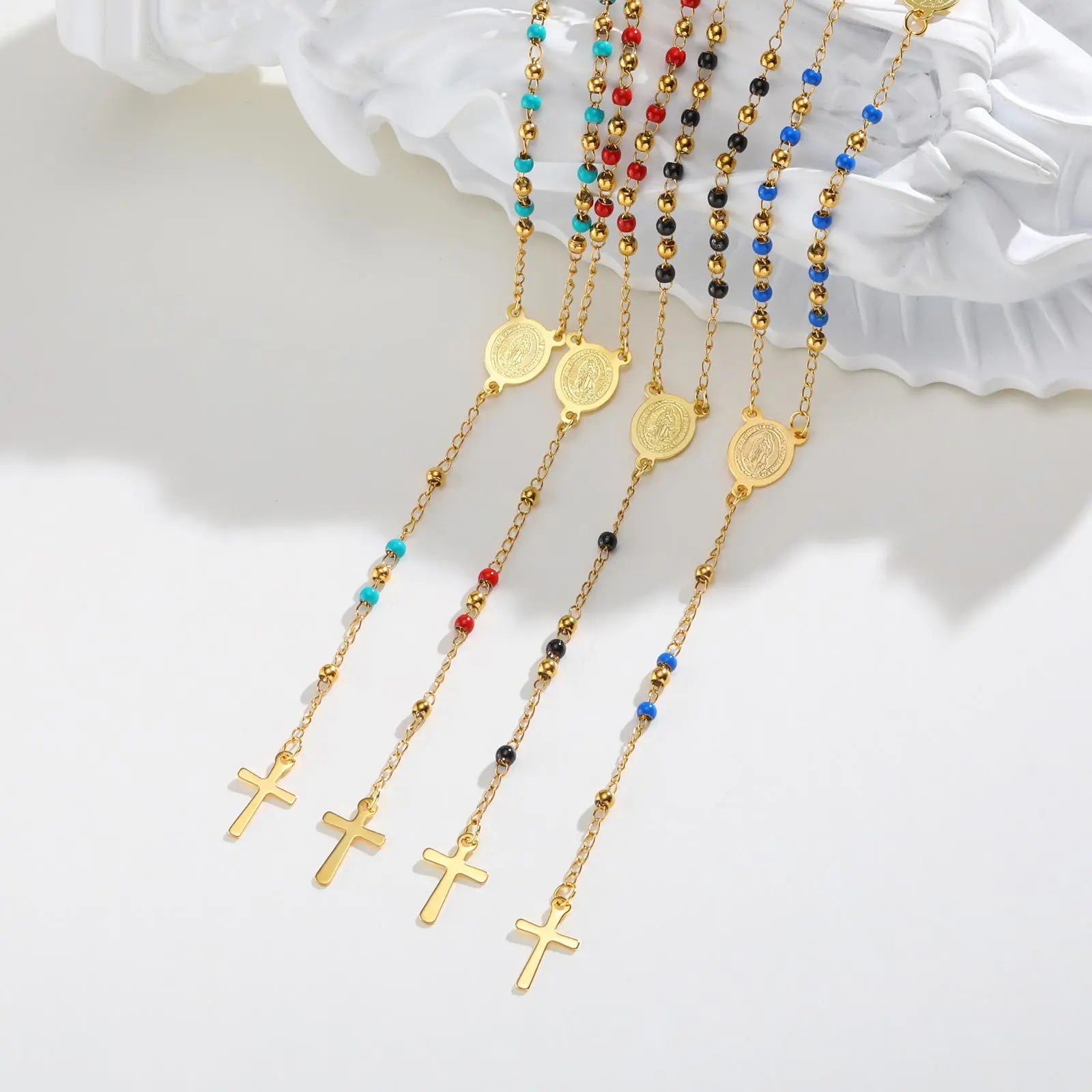 Multi-Color Beaded Rosary Prayer Jewelry Stainless Steel
