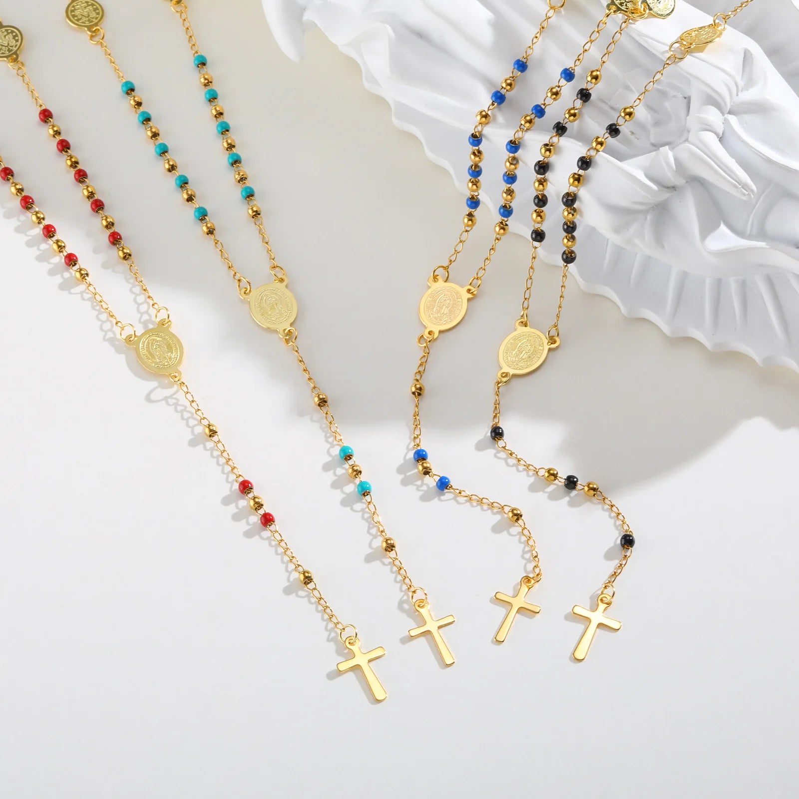 Multi-Color Beaded Rosary Prayer Jewelry Stainless Steel