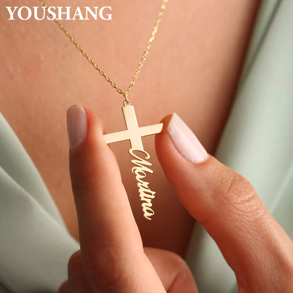 PERSONALIZED Signature Cross Necklace Unisex Stainless-Steel Custom