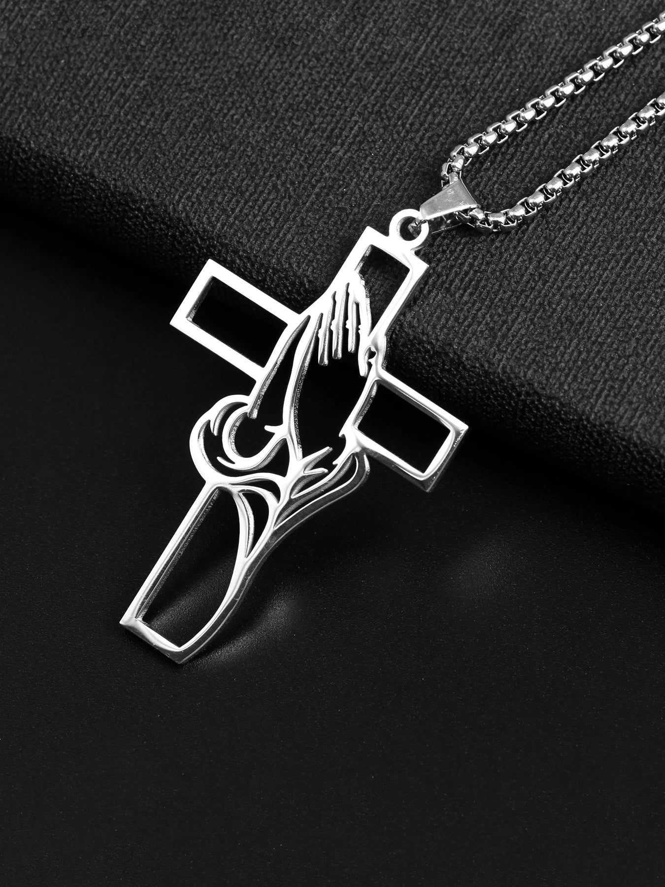 Prayer Hands Cross Necklace – Stainless Steel Christian Jewelry