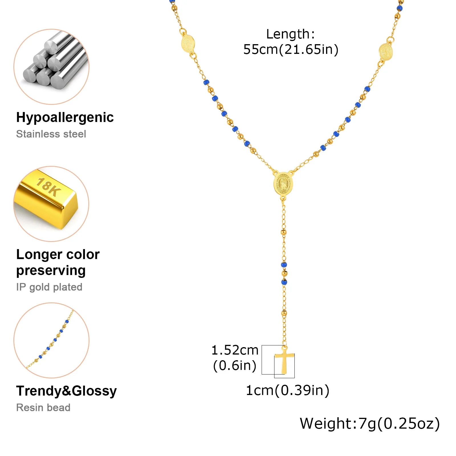 Multi-Color Beaded Rosary Prayer Jewelry Stainless Steel