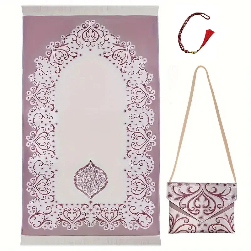 BEAUTIFUL Prayer Set 3pc. Middle East Prayer Rug Prayer Beads TRAVEL BAG
