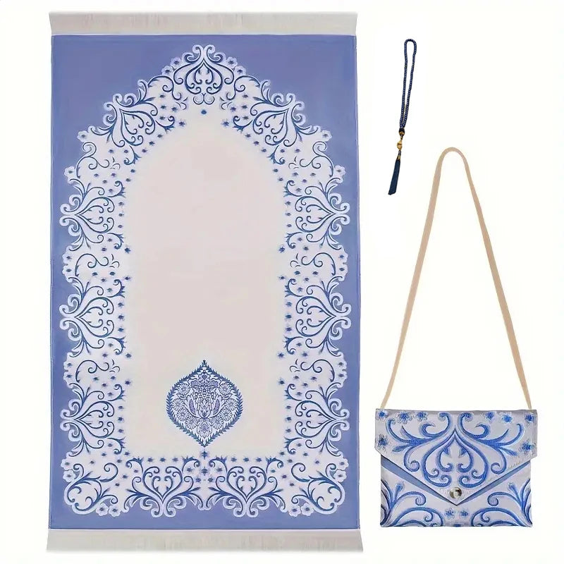BEAUTIFUL Prayer Set 3pc. Middle East Prayer Rug Prayer Beads TRAVEL BAG