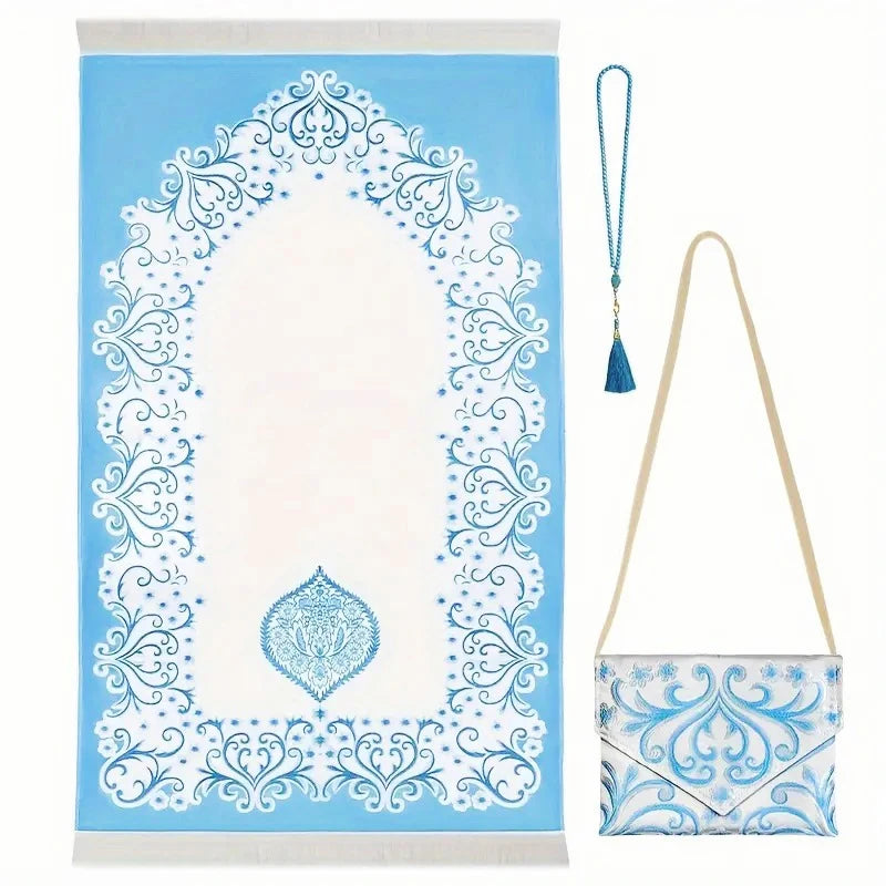 BEAUTIFUL Prayer Set 3pc. Middle East Prayer Rug Prayer Beads TRAVEL BAG