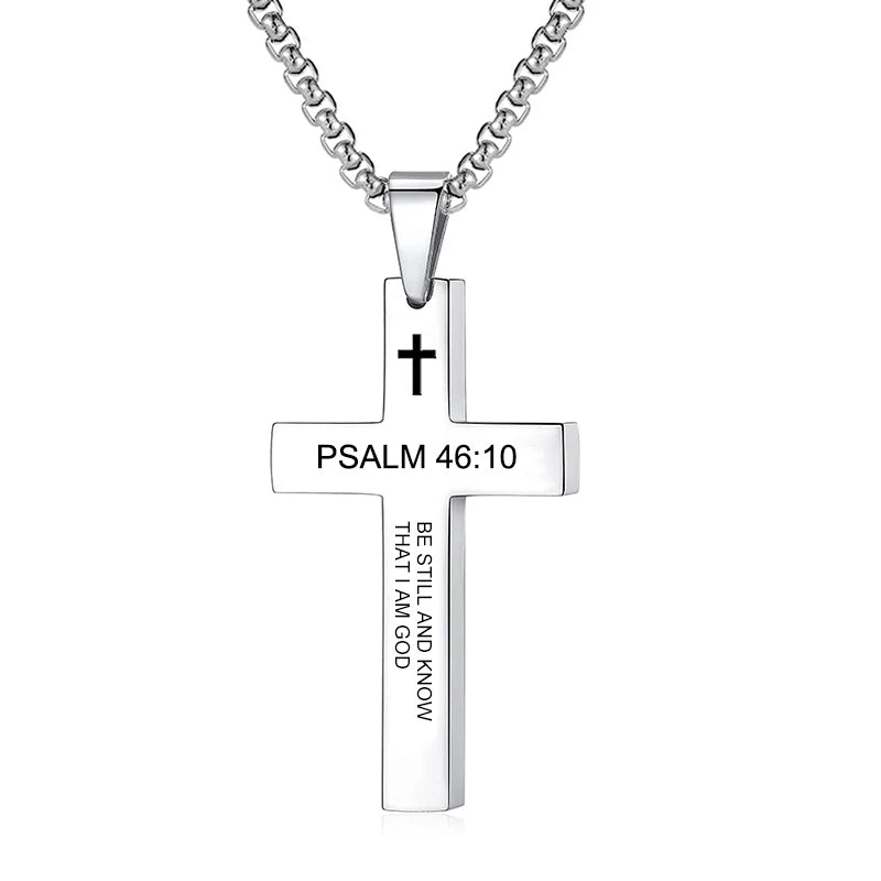 Philippians 4:13/ Psalm 118:6,46:10 /Matt 28:20/ Isaiah 41:10 Cross Stainless Steel necklace
